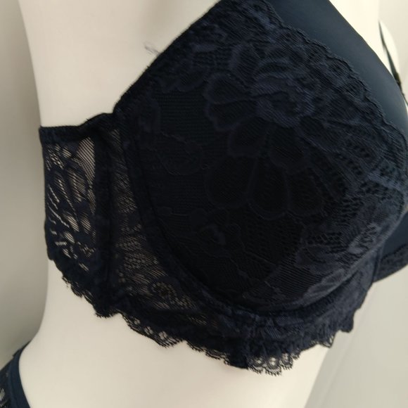 TAHARI 36B/M BLUE PUSH UP BRA SET - Picture 8 of 16